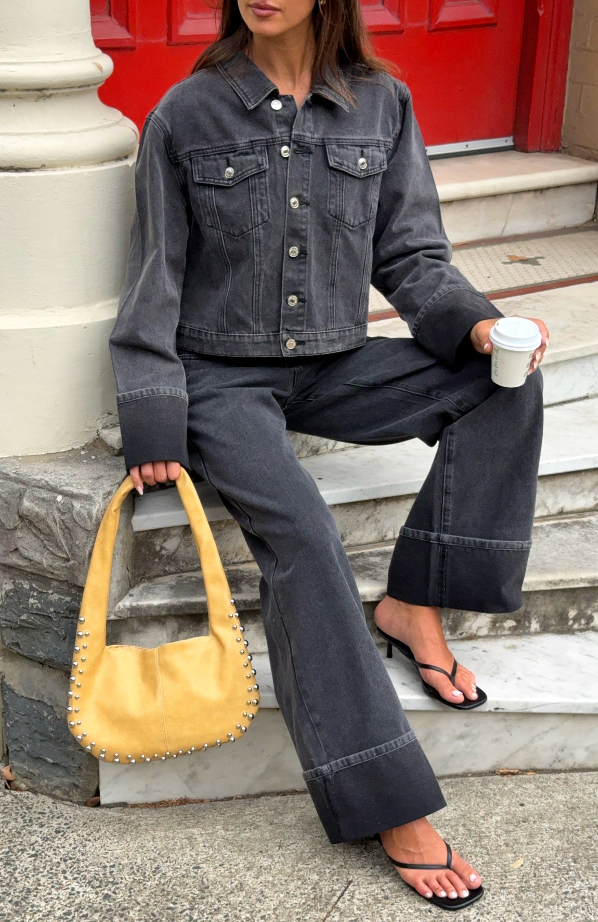 Charlotte Mid Rise Wide Leg Jeans Black Acid