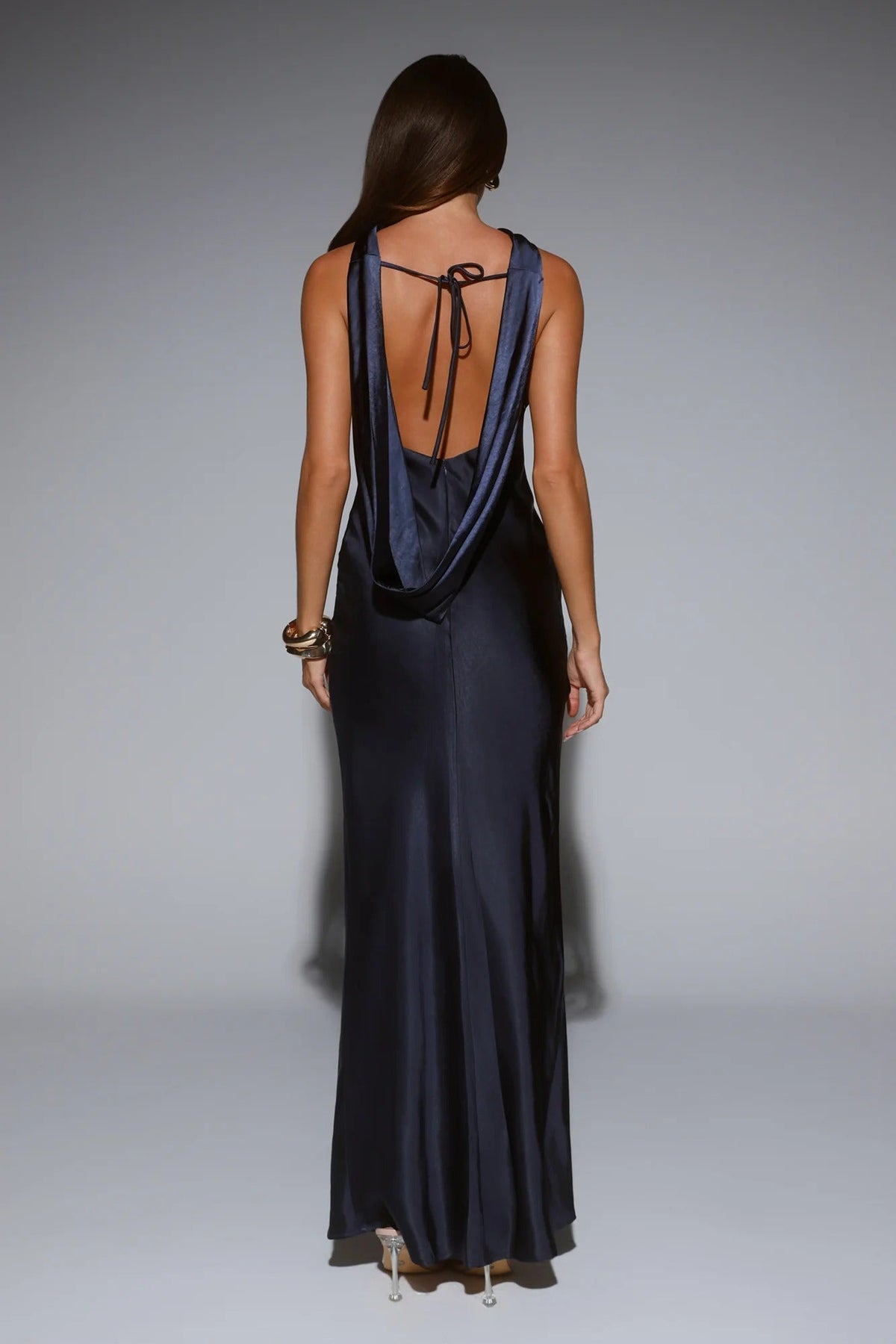 Silken Solstice Satin Maxi Dress Navy