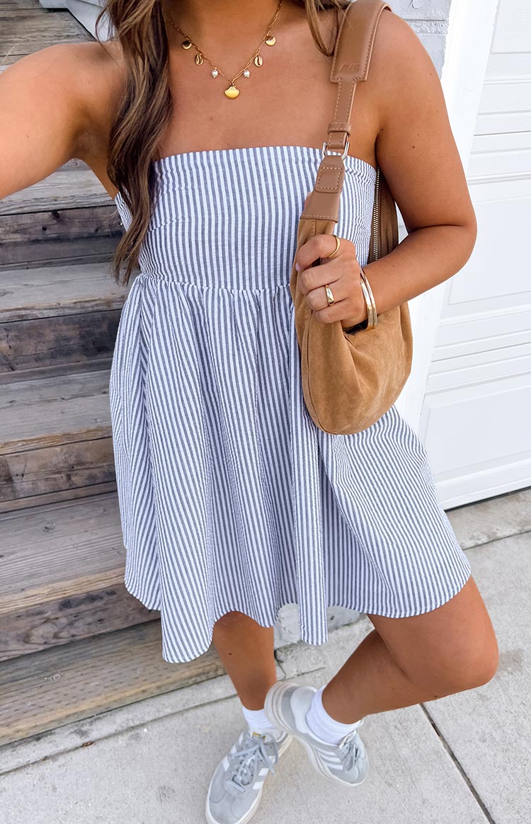 Anderson Blue Stripe Strapless Mini Dress