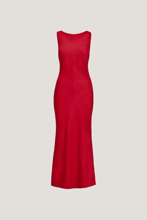 Nora Satin Maxi Slip Dress-Red