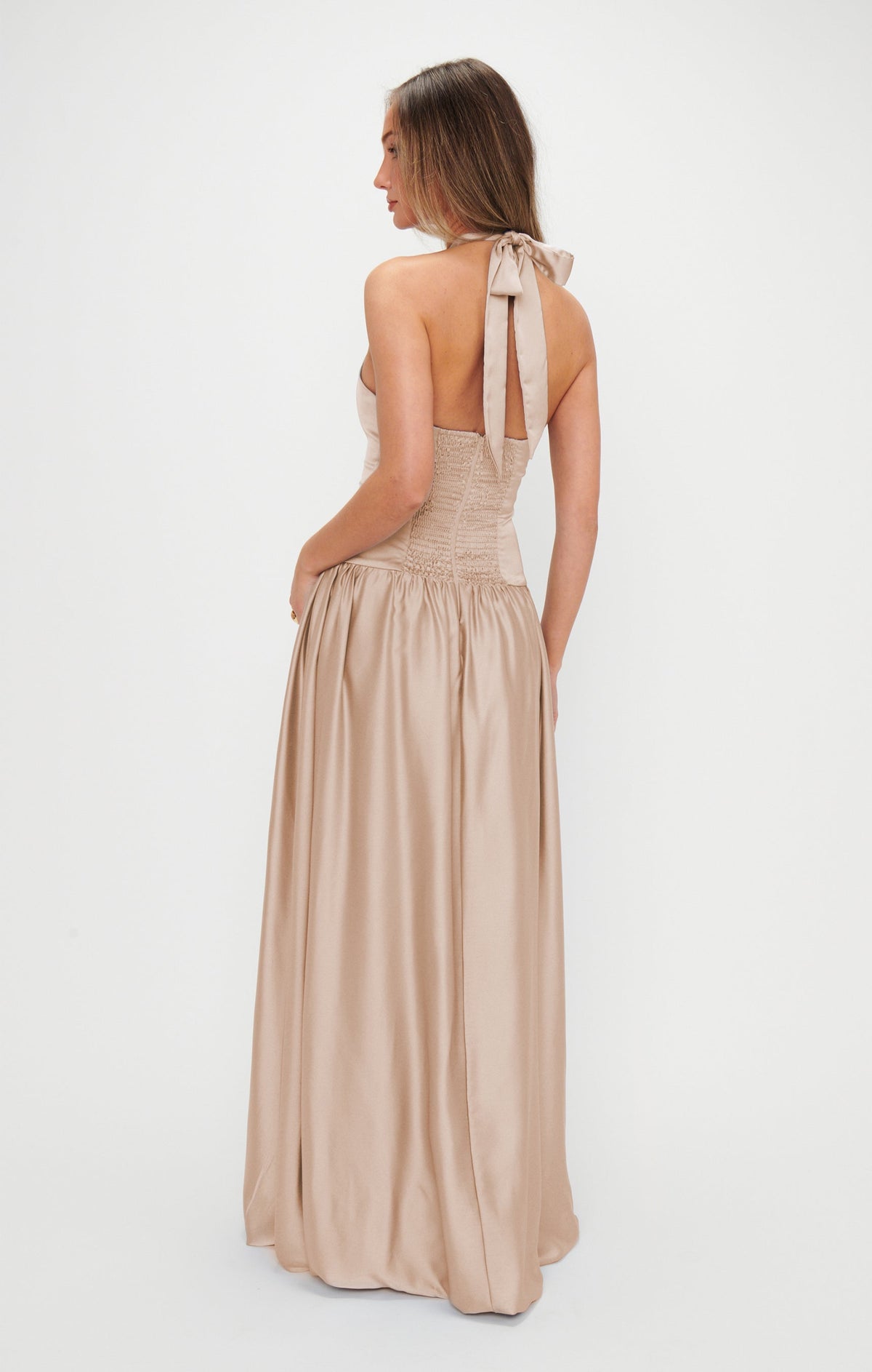 Eliza Maxi Dress ~ Champagne Luxe Satin