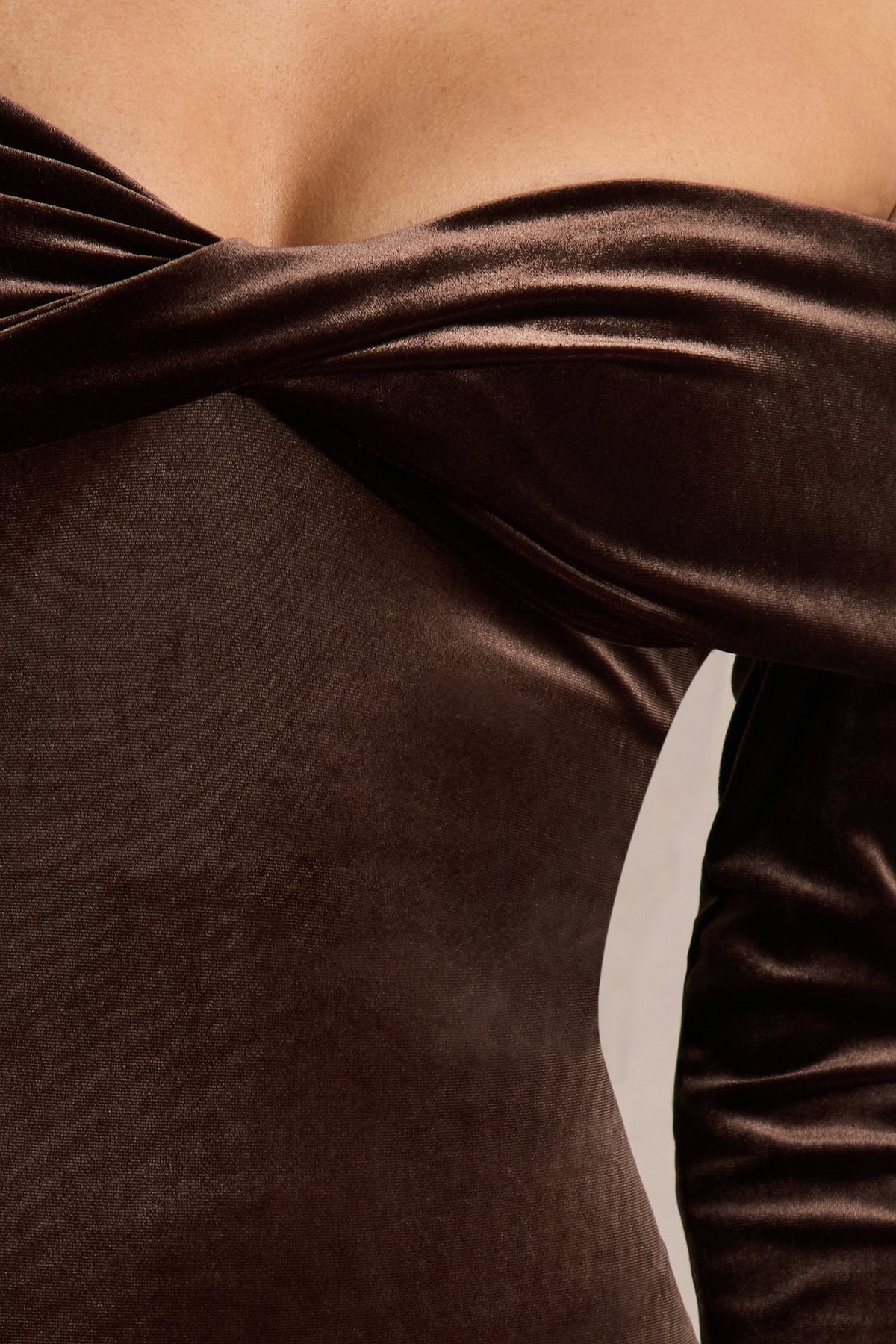 Compliment | Brown Velvet Bardot Midi Dress