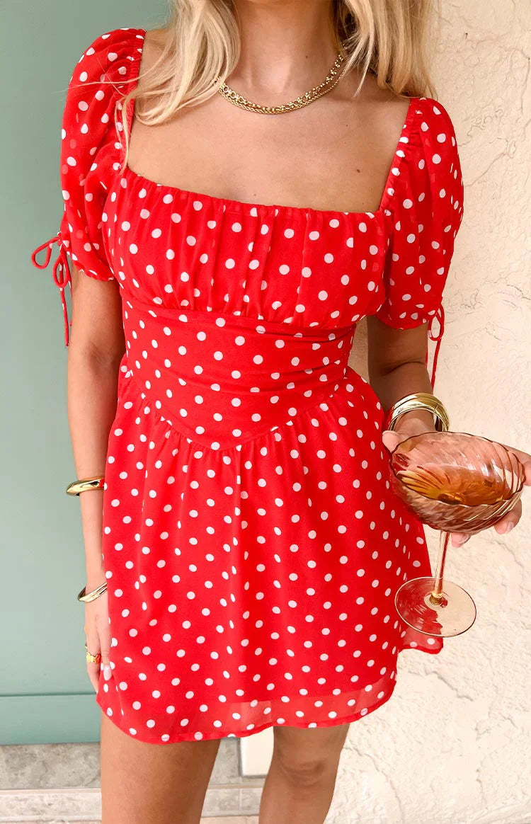 Danyal Red Polka Dot Mini Dress
