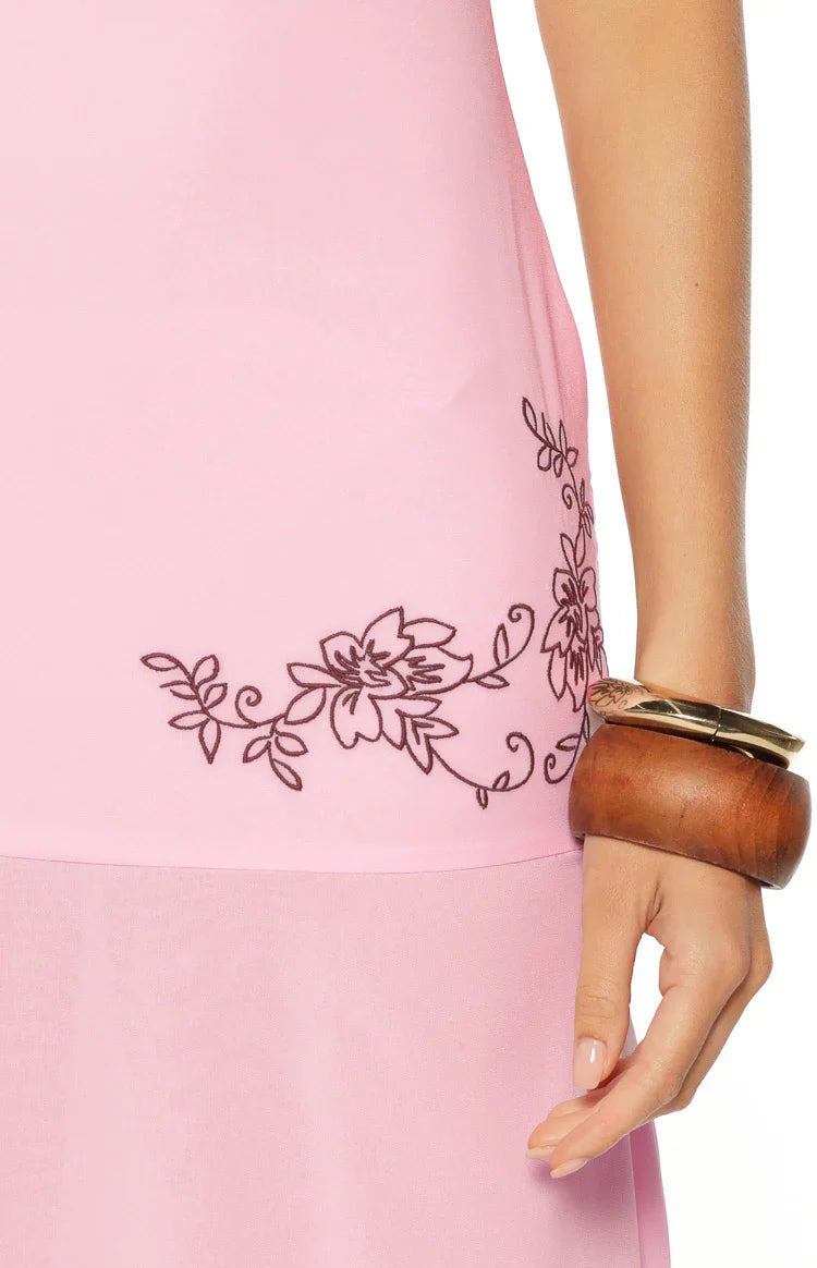 Oaklee Light Pink Embroidered Midi Dress
