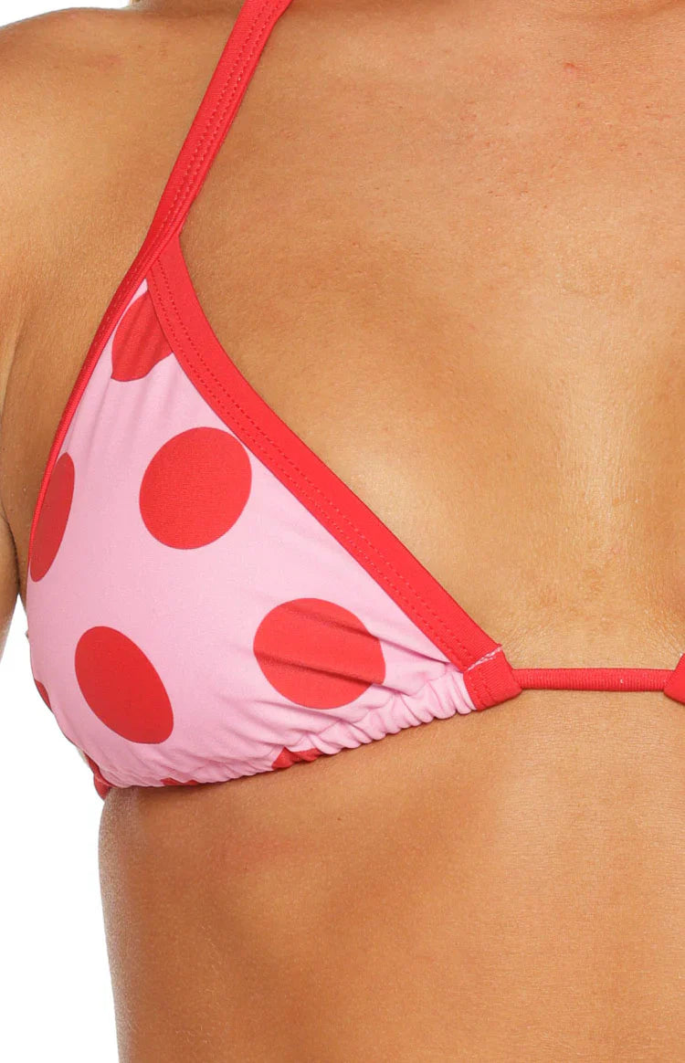 Sofie Pink and Red Polka Dot Contrast Bind Triangle Bikini Top