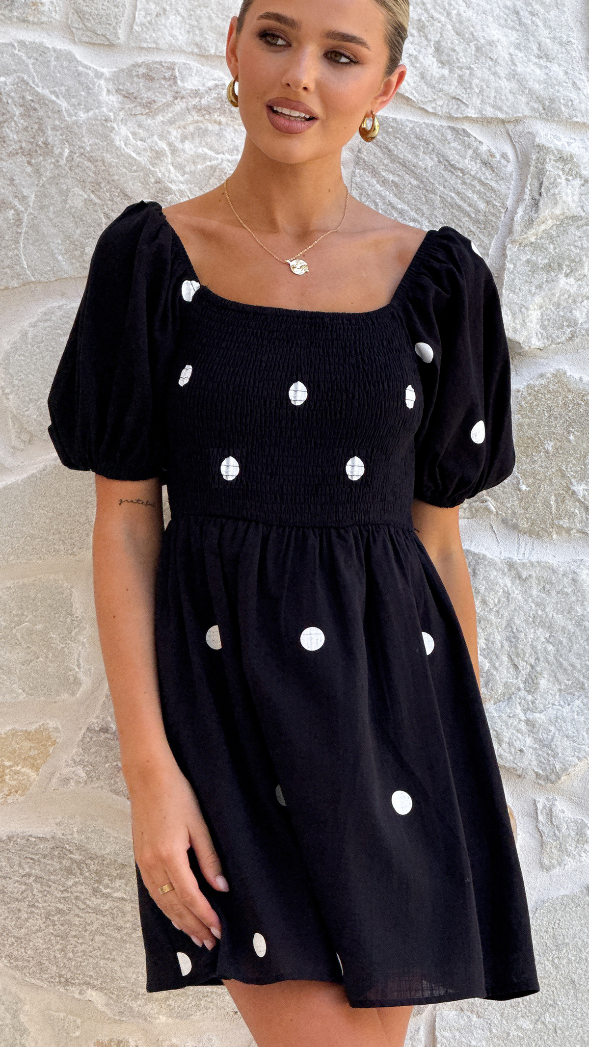 Marissa Mini Dress - Black Polka