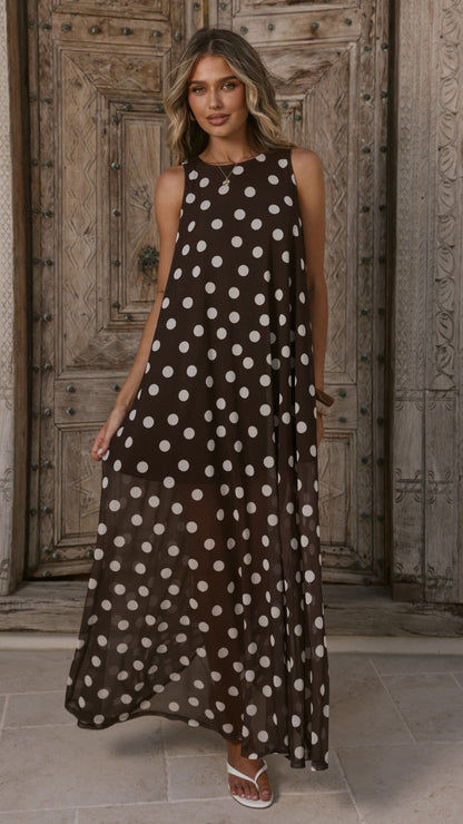 Amryn Maxi Dress - Choc/White Polka Dot