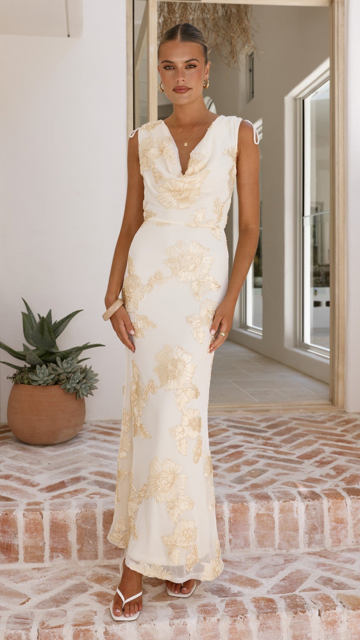 Nikova Maxi Dress - Yellow Embroidery