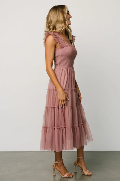 Emma Smocked Tulle Dress | Dusty Rose