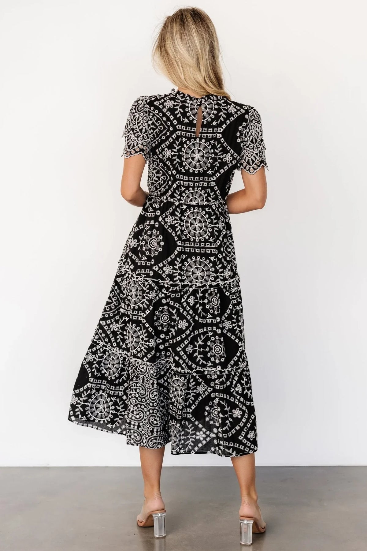 Mirabel Eyelet Midi Dress | Black + White