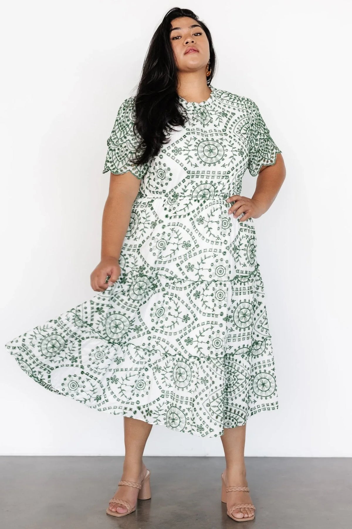 Mirabel Eyelet Midi Dress | White + Green