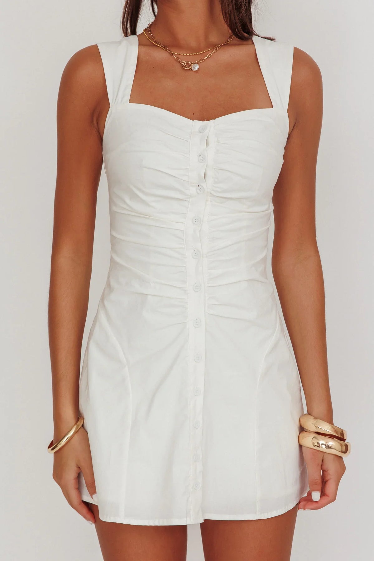High Tide Buttoned Textured Mini Dress White
