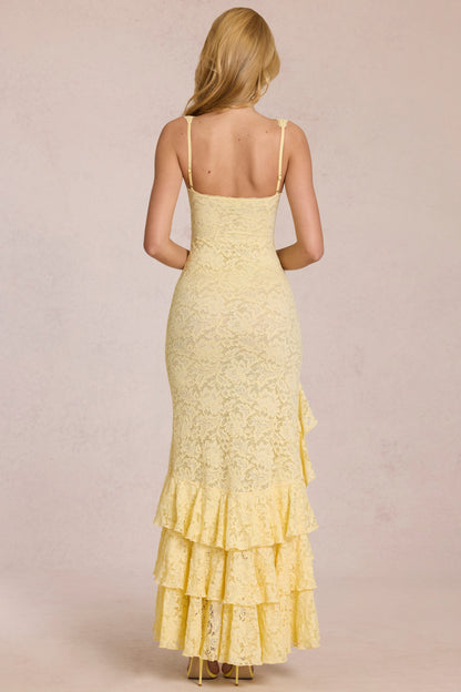 Lace Ruffle Maxi Dress in Lemon Yellow
