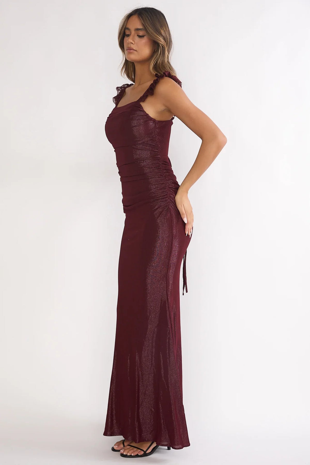 Valara Lace-Up Back Maxi Dress Wine