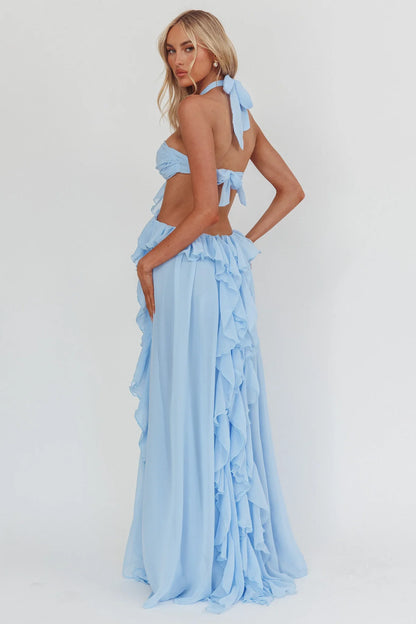 Santiago Cut-Out Ruffle Maxi Dress Ice Blue