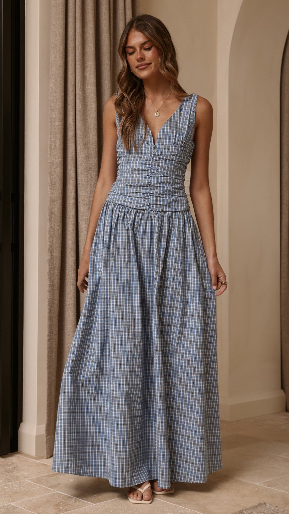 Sanya Maxi Dress - Blue Check
