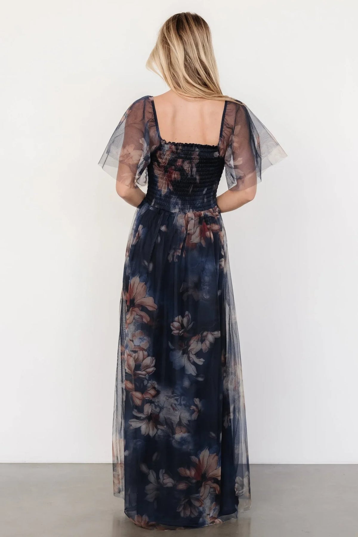 Cassandra Tulle Maxi Dress | Dark Blue Floral
