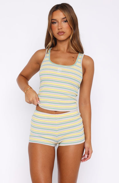Escape Mode Booty Shorts Lemon Candy Stripe