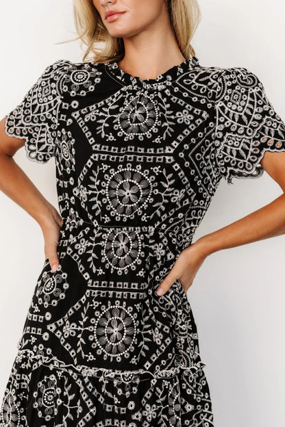 Mirabel Eyelet Midi Dress | Black + White