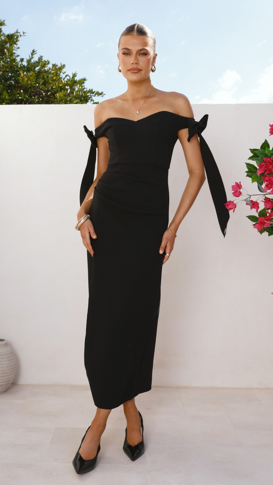 Zylah Off Shoulder Midi Dress - Black