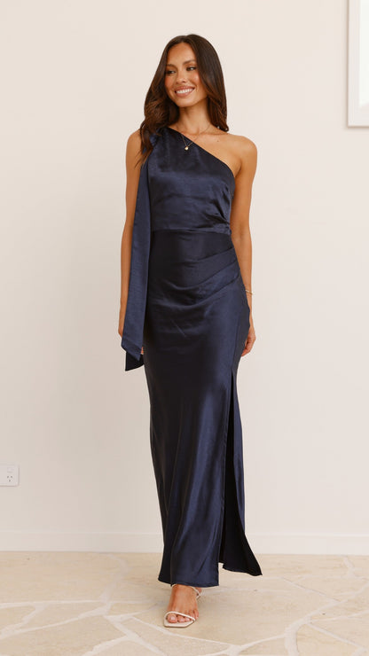 Halle One Shoulder Maxi Dress - Navy