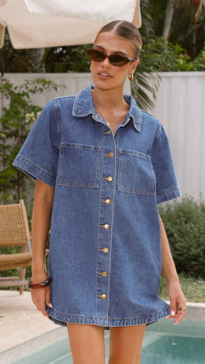 Rayna Denim Mini Dress - Dark Denim