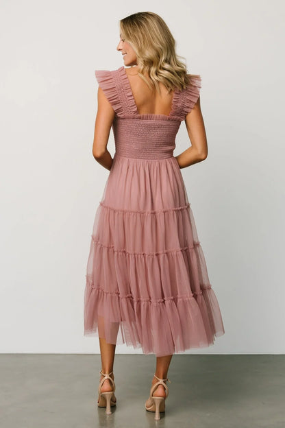 Emma Smocked Tulle Dress | Dusty Rose