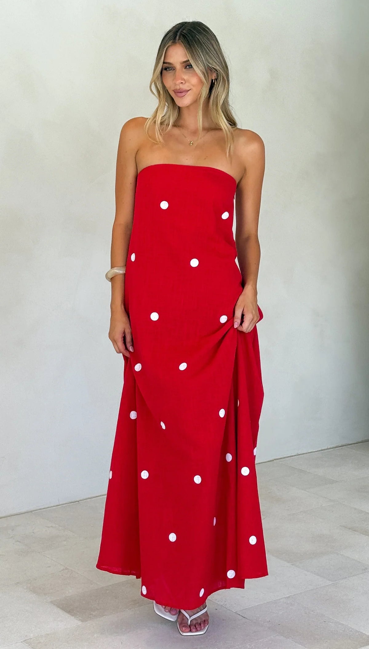Connie Maxi Dress - Red/White Polka Dot