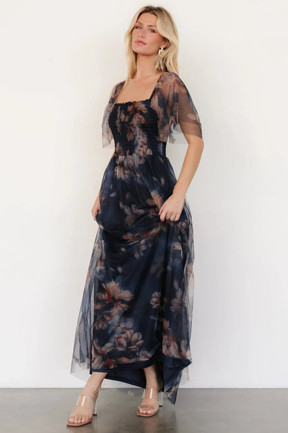 Cassandra Tulle Maxi Dress | Dark Blue Floral