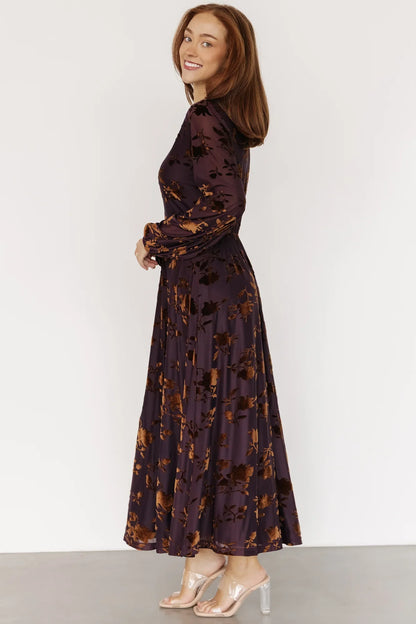 Thora Velvet Dress | Deep Plum + Bronze