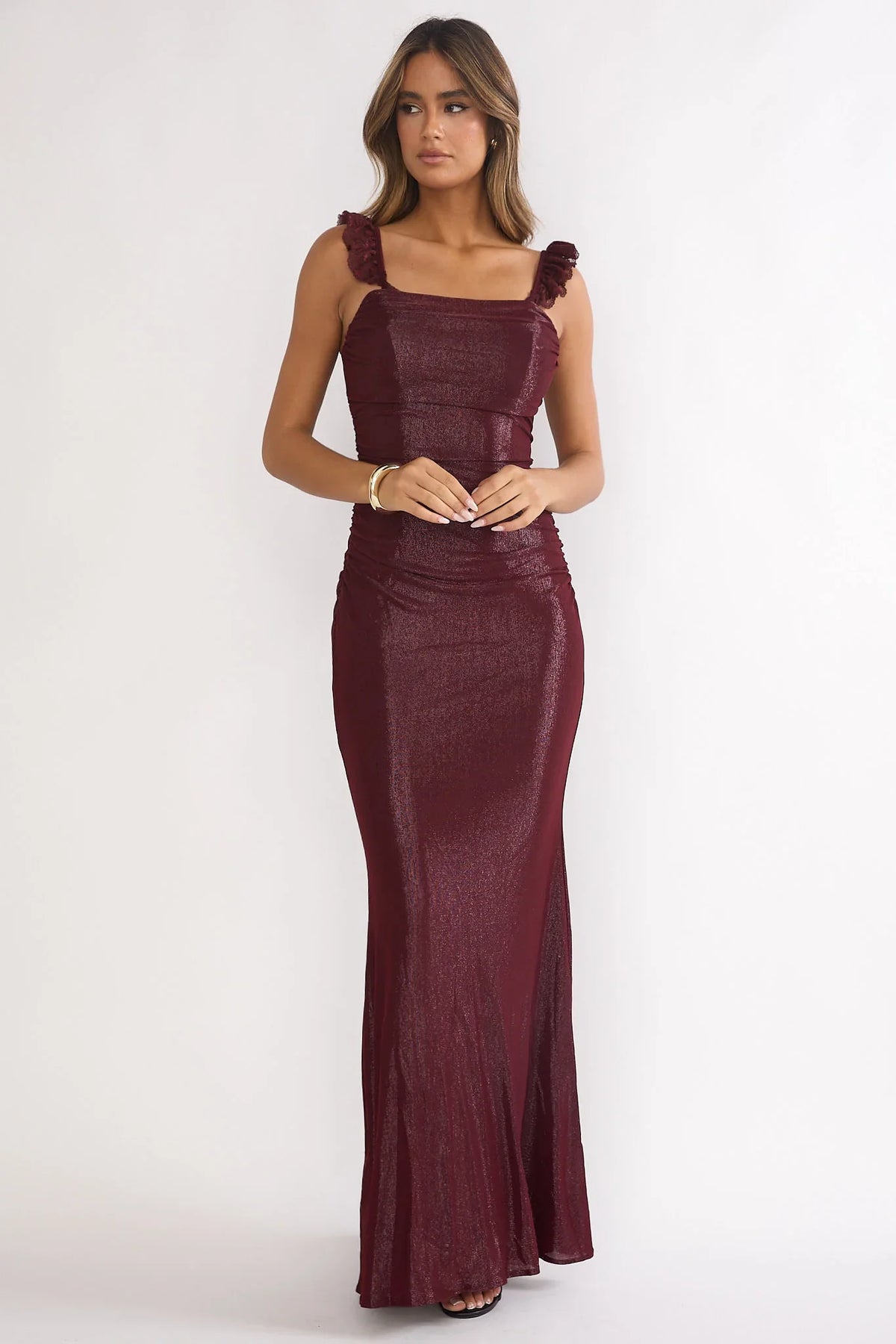 Valara Lace-Up Back Maxi Dress Wine