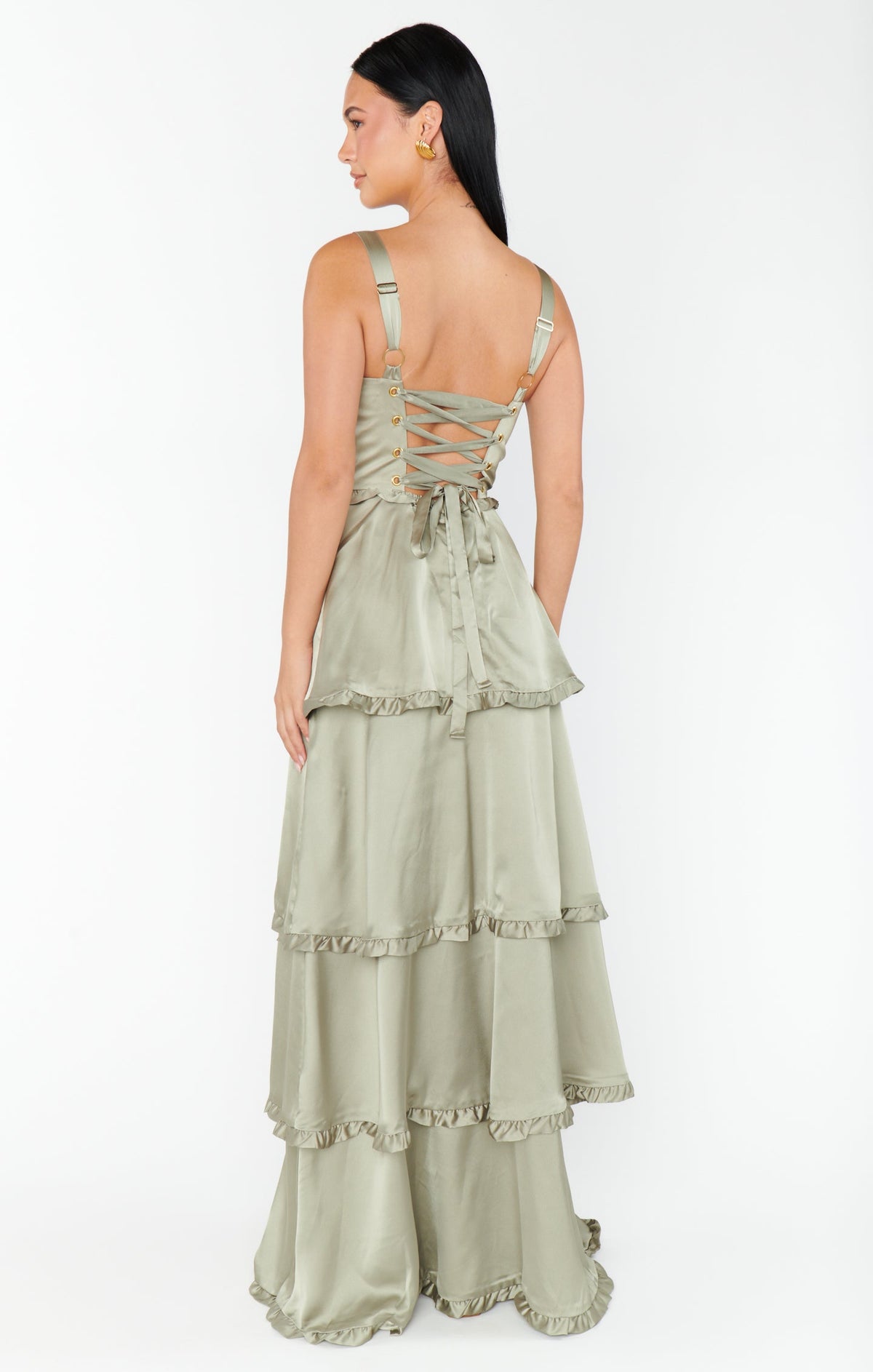 Lady Corset Dress ~ Moss Green Luxe Satin