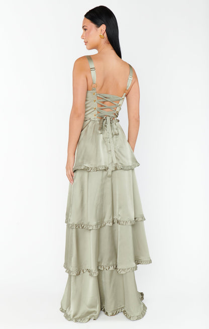 Lady Corset Dress ~ Moss Green Luxe Satin