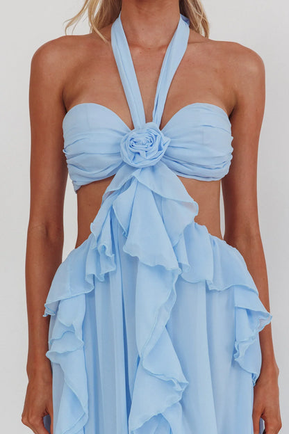 Santiago Cut-Out Ruffle Maxi Dress Ice Blue