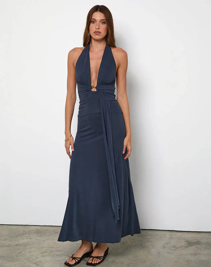 Ryoko Maxi Dress in Cupro Ocean Storm