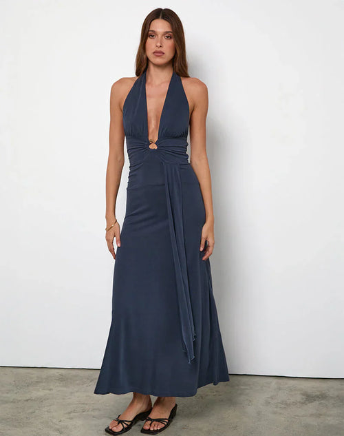 Ryoko Maxi Dress in Cupro Ocean Storm