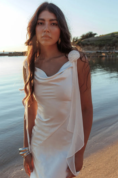 Afterglow Backless Cowl Neck Maxi Dress Off White