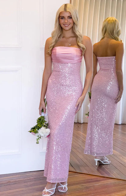 Alliana Pink Sequin Strapless Formal Maxi Dress