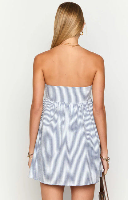 Anderson Blue Stripe Strapless Mini Dress
