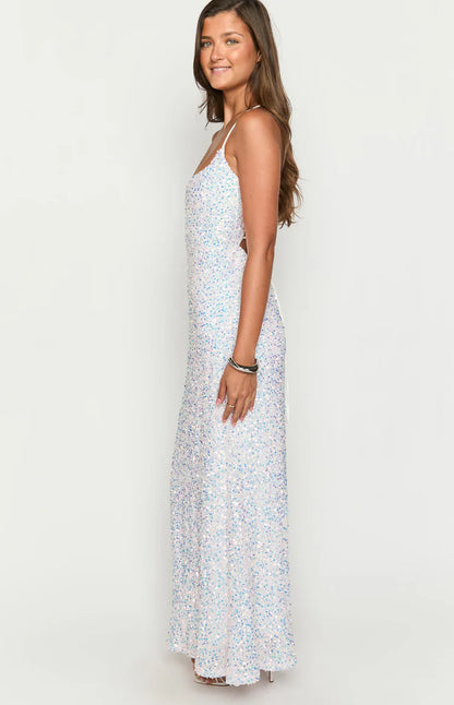 Andrea White Velvet Sequin Maxi Dress
