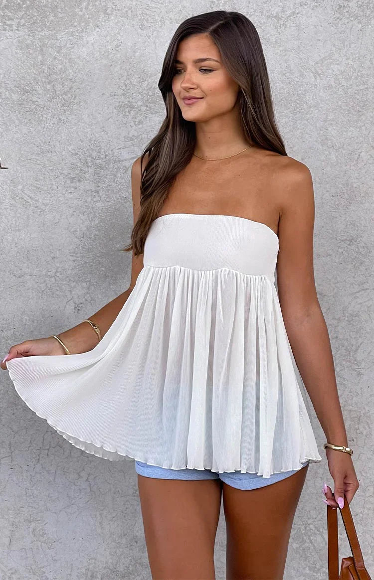 Angia White Strapless Top