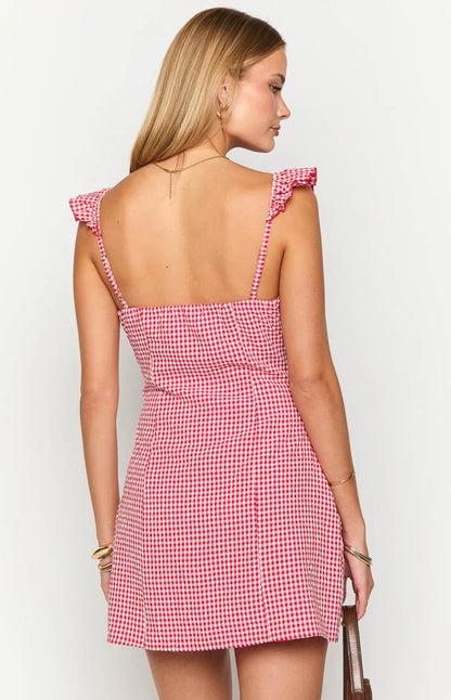 Ariette Red Gingham Frill Mini Dress