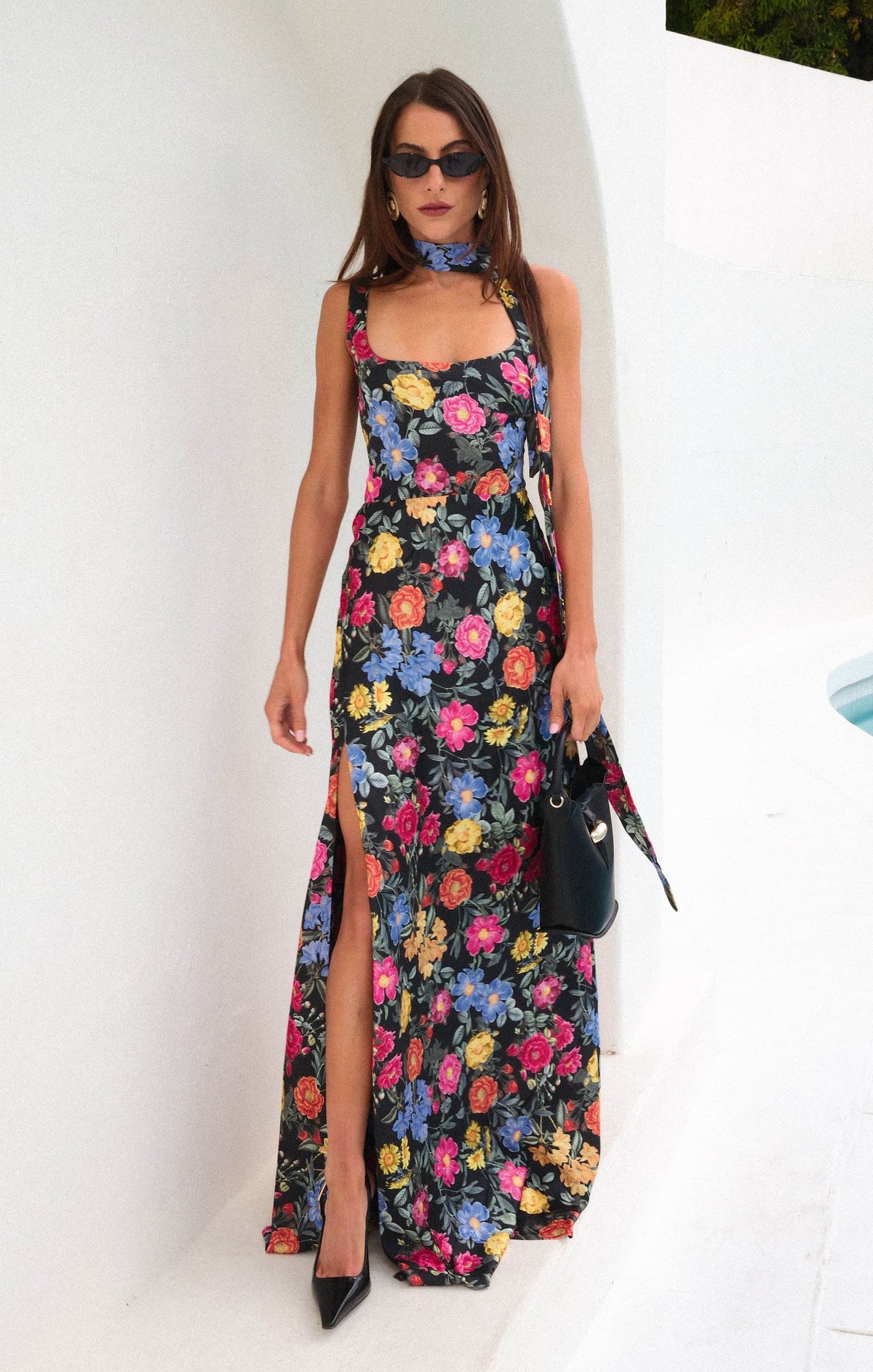 Lana Maxi Dress ~ Charm Peony Black Luxe Satin