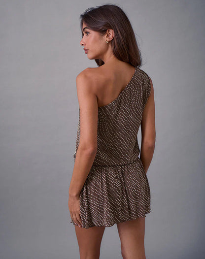 Dyle Mini Dress in Abstract Polka Flock Brown