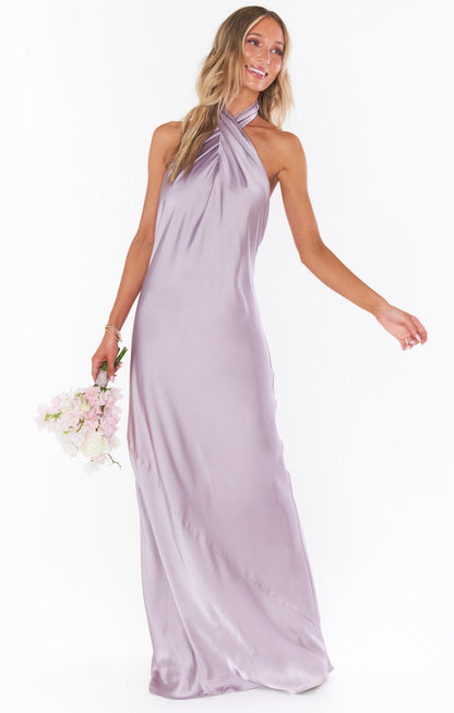 Jasmine Halter Maxi Dress ~ Dusty Purple Luxe Satin