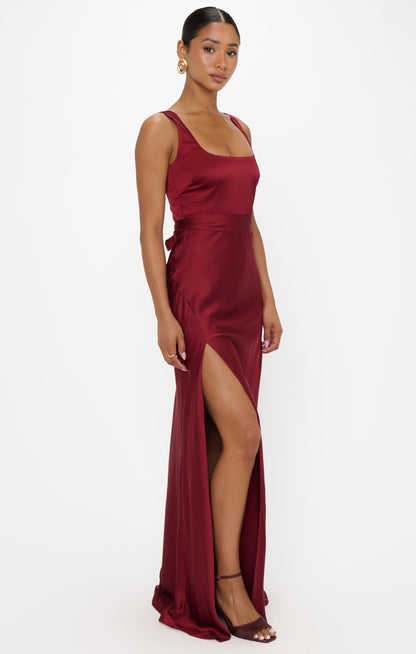 Lana Maxi Dress ~ Cranberry Luxe Satin