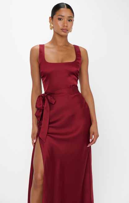 Lana Maxi Dress ~ Cranberry Luxe Satin