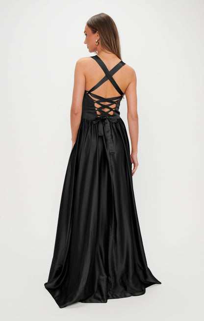 Abigail Maxi Dress ~ Black Luxe Satin