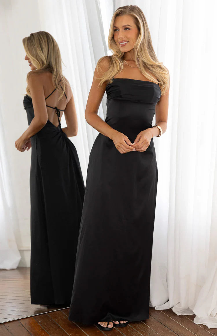 Blaise Black Satin Maxi Dress