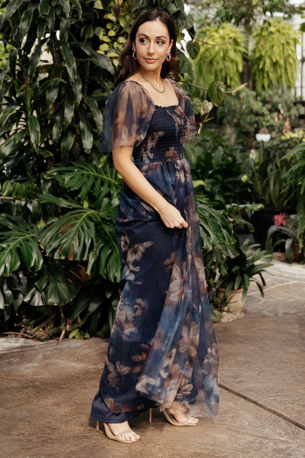 Cassandra Tulle Maxi Dress | Dark Blue Floral